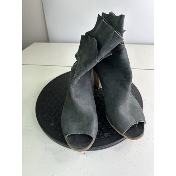 Free People Golden Read Peep Toe Leather Boots Dark Gray Sz 38 / 8 US - Picture 5 of 13
